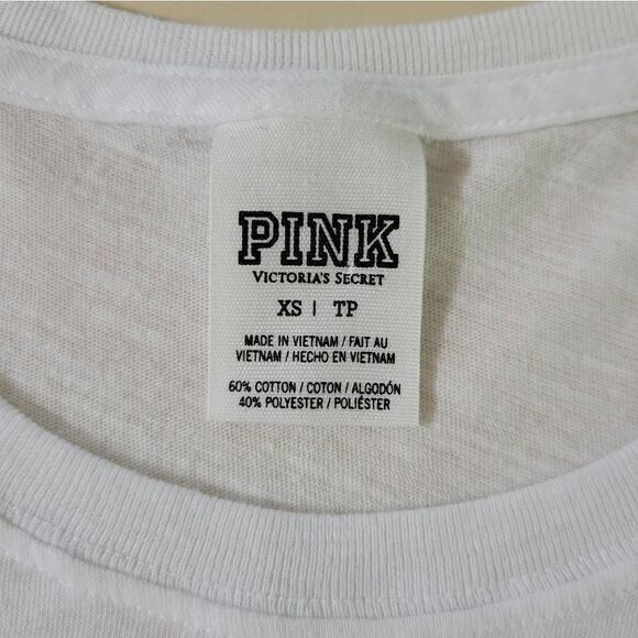 PINK Victoria's Secret White Crewneck Short Sleeve Tee Pink Chest Pocket - Picture 2 of 12